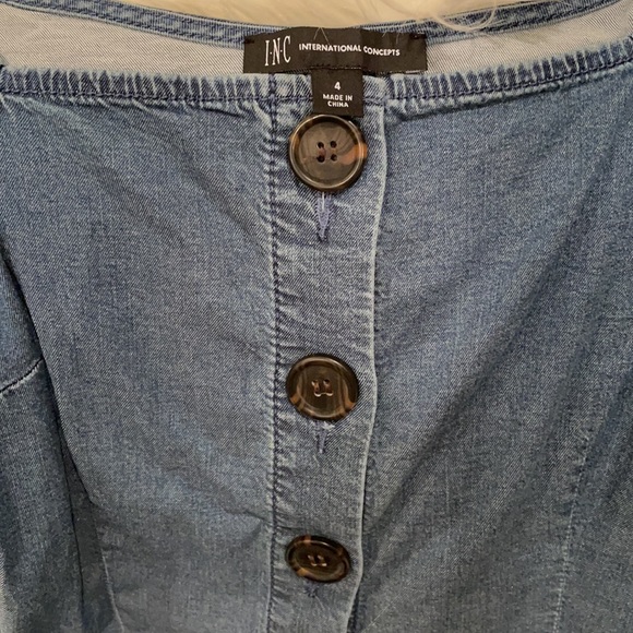 NWT (4) (8) INC International concepts dark denim button up square neck puff - Picture 6 of 12